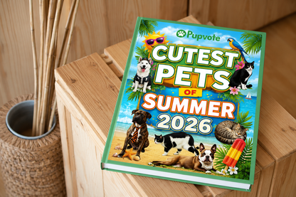 Cutest Pets of Pupvote Summer 2026 hardcover on wooden crate